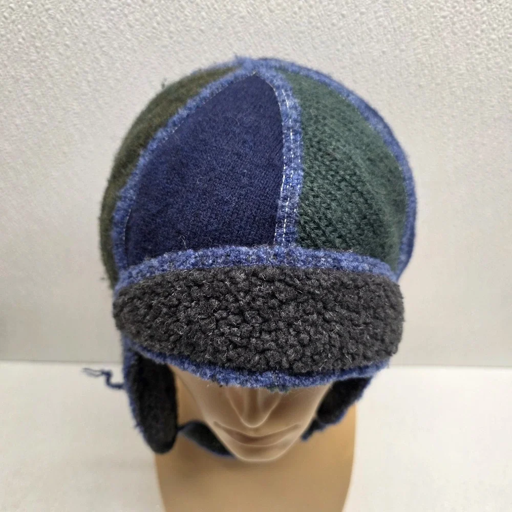 Xob Hats Icebox Bomber Beanie Blue Green Unisex One Size Wool Made In USA